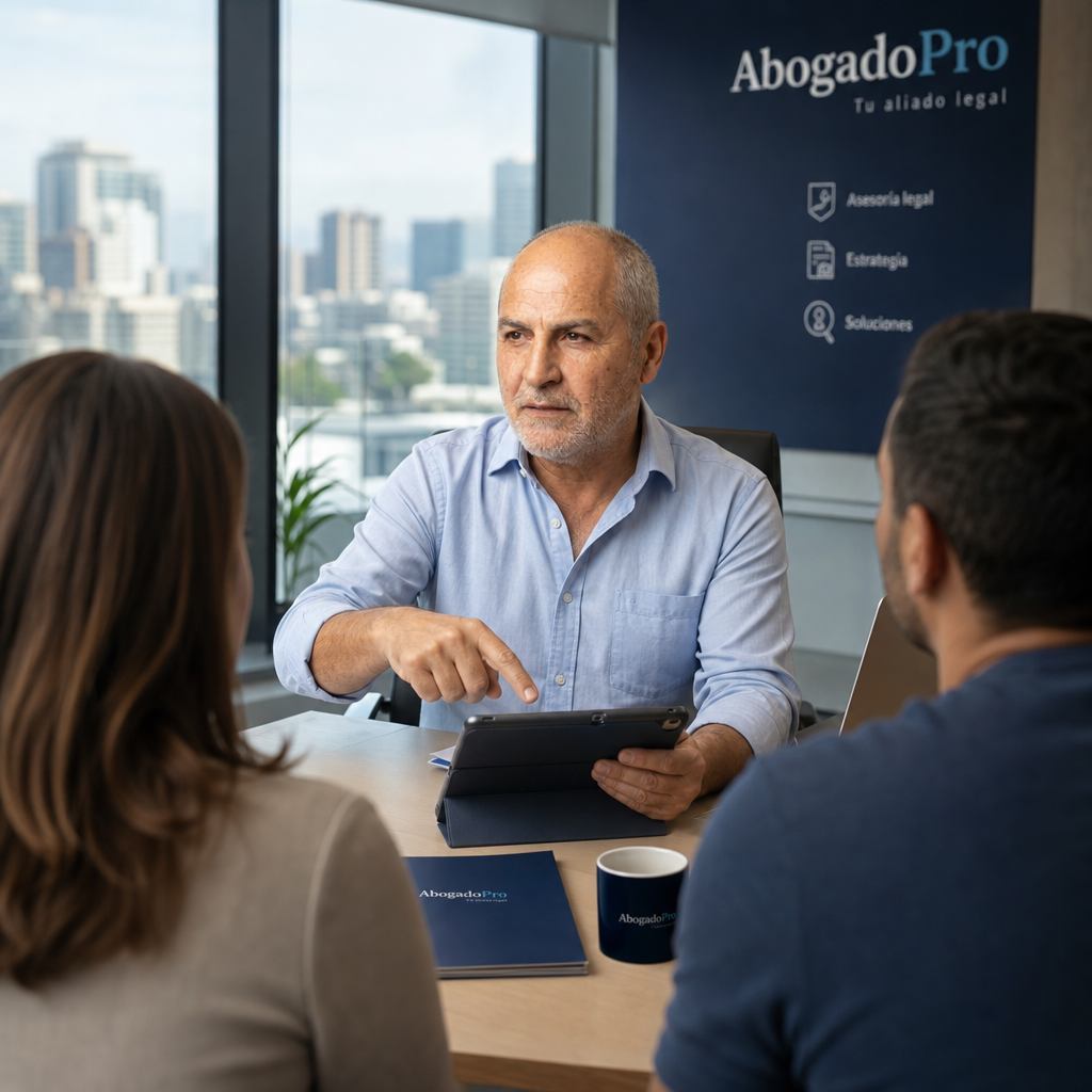 Imagen generada por IA — professional lawyer client consultation modern office