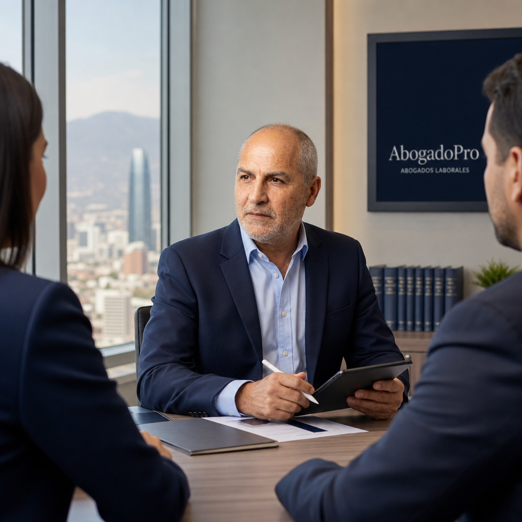Abogado Laboral en Chile — contratar abogado laboral chile | Imagen generada por IA — laboral lawyer attorney Chile professional office