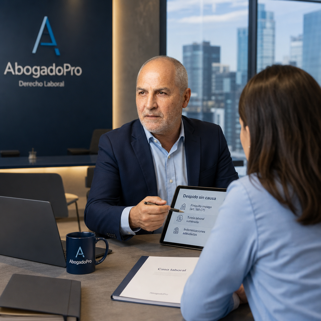 Imagen generada por IA — professional lawyer client consultation modern office