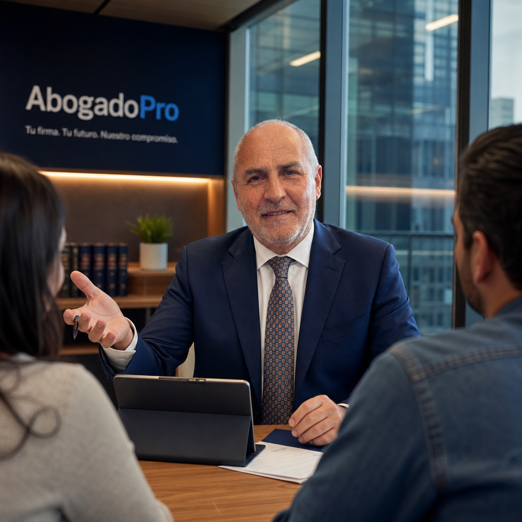 Imagen generada por IA — professional lawyer client consultation modern office