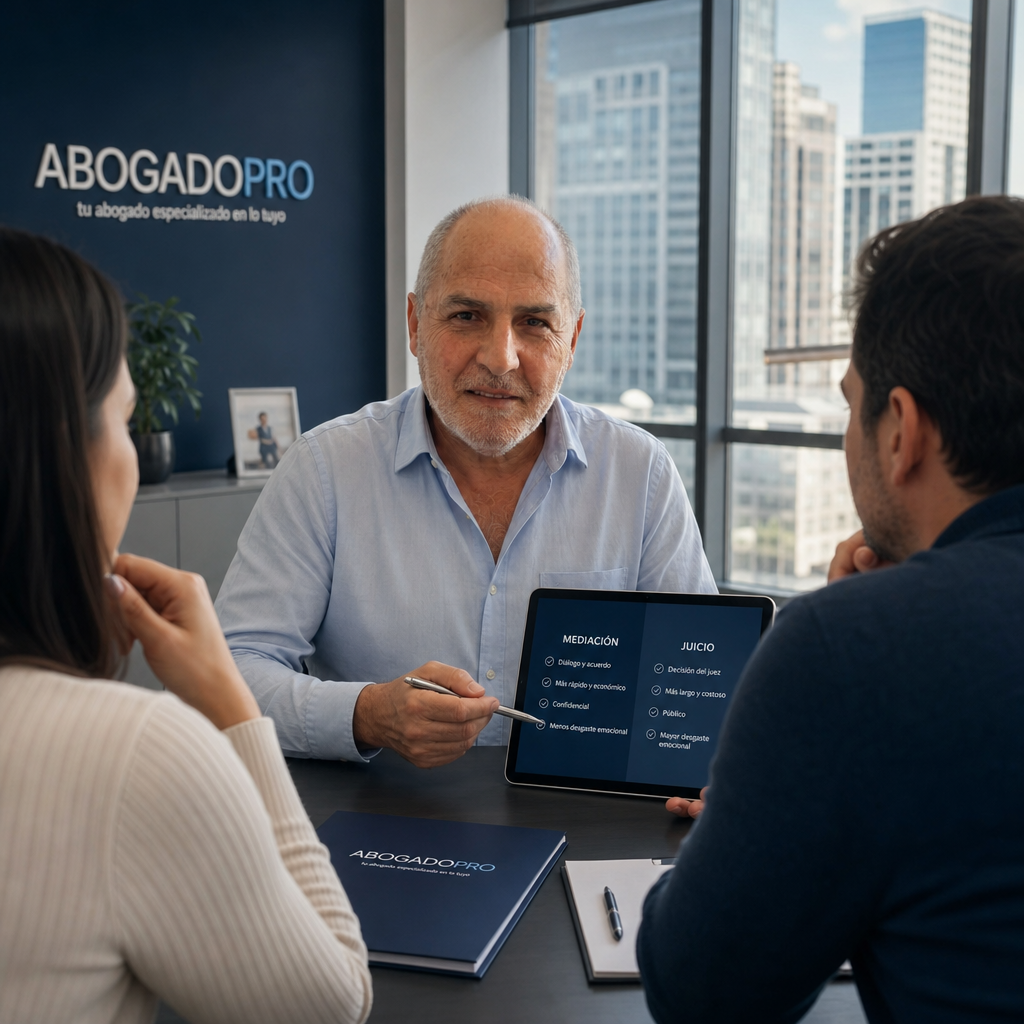 Imagen generada por IA — family mediation professional office modern consultation